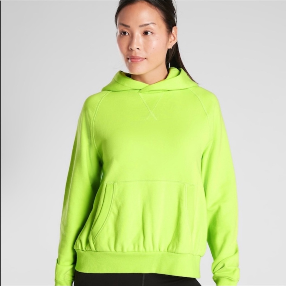 Athleta Neon Green Open Back Hooded Sweatshirt New - Picture 2 of 9